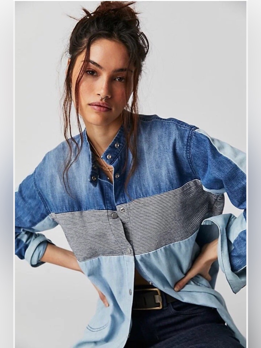 🌟B655. Free People We The Free Moto Colorblock Oversized Shirt